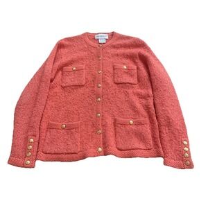 Vintage Tanner Nubby Cardigan Sweater Women's Medium Jacket Boucle‎ Knit Orange